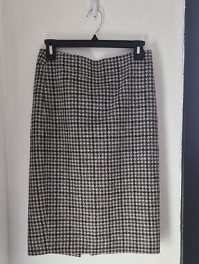 J. Crew Black and Cream Houndstooth Pencil Skirt